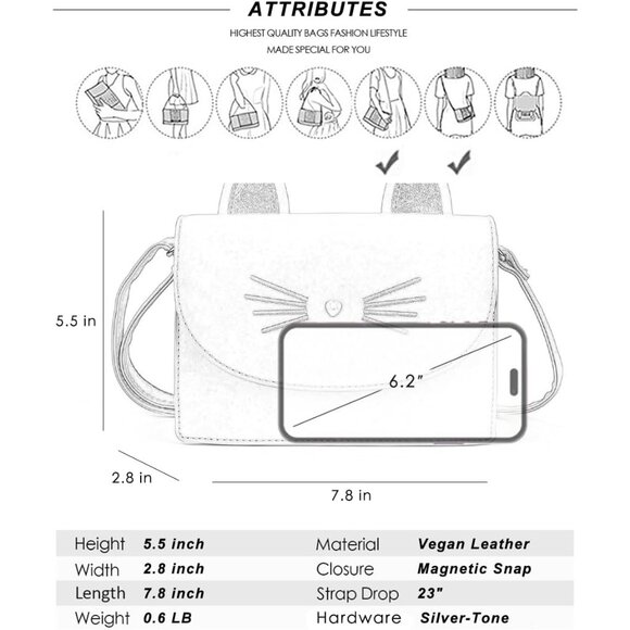 Small Purple Cat Crossbody Purse for Girls – Ideal Daily Essentials Storage - Picture 6 of 6